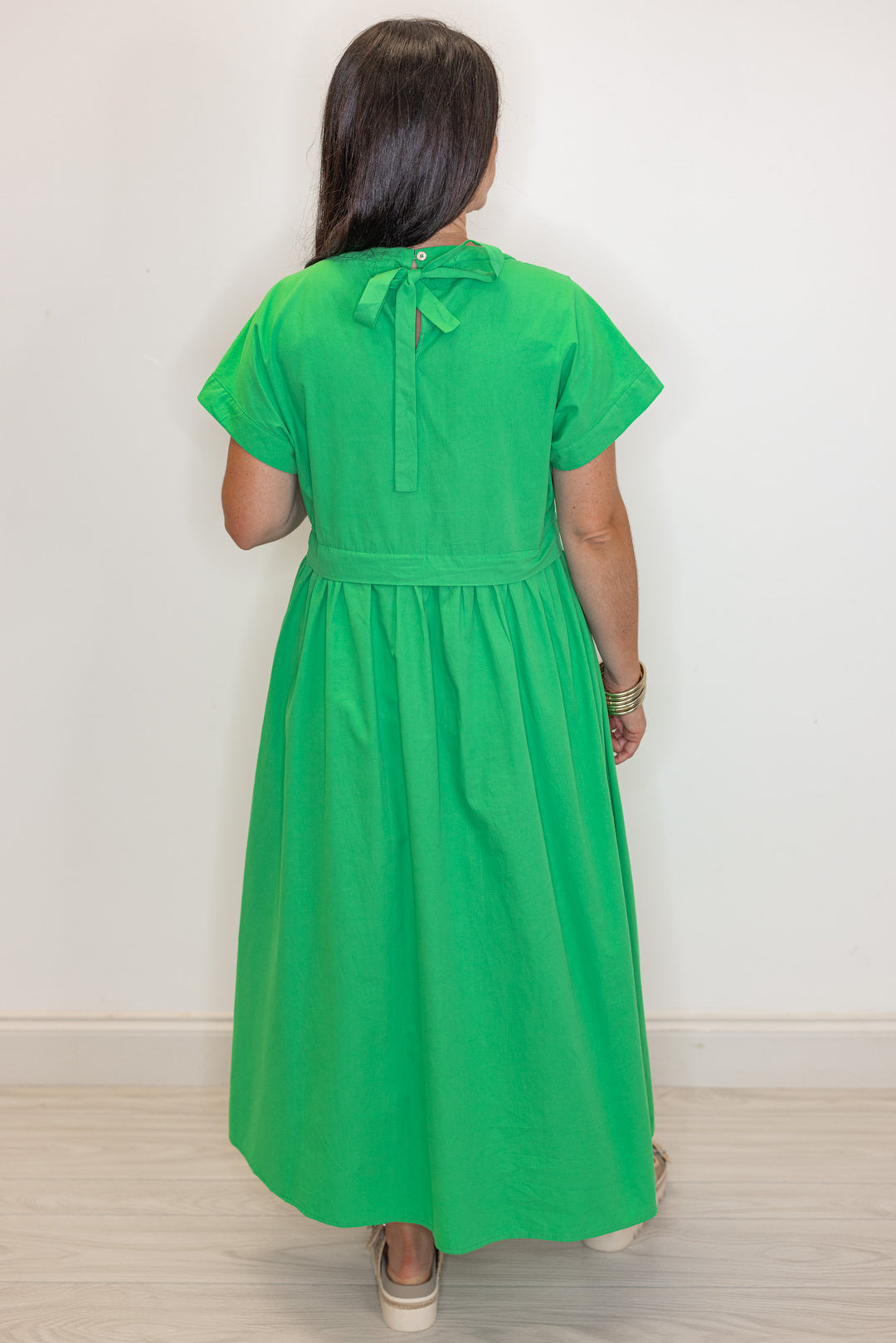 Green Poplin Button Skirt Midi Dress | Purple Door