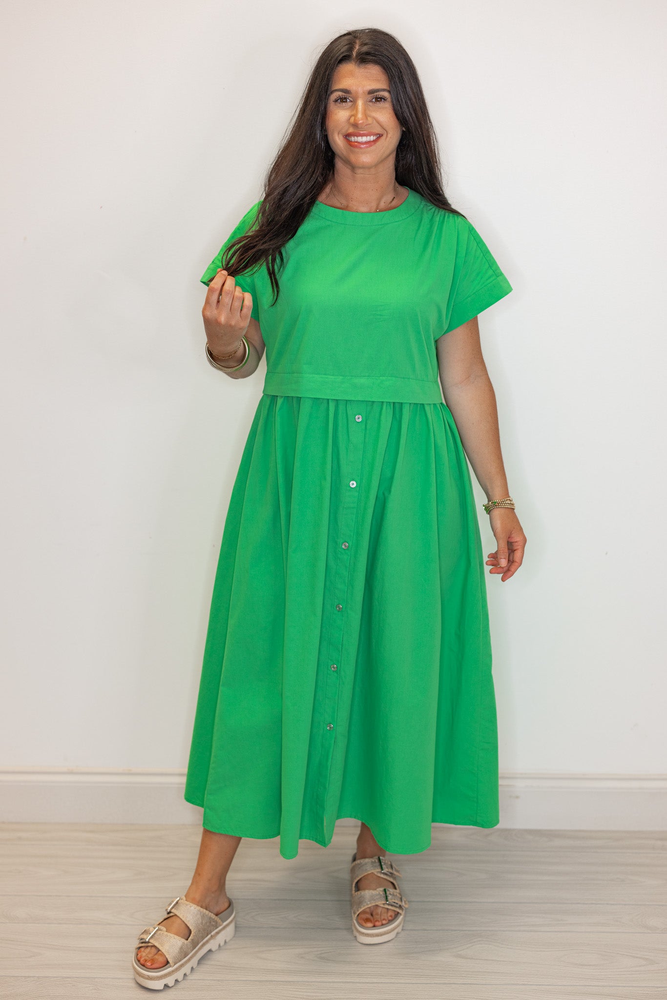 Green Poplin Button Skirt Midi Dress | Purple Door | Commerce Ga Large Green Poplin Button Skirt Midi Dress | Purple Door | Commerce GA – Purple  Door Boutique