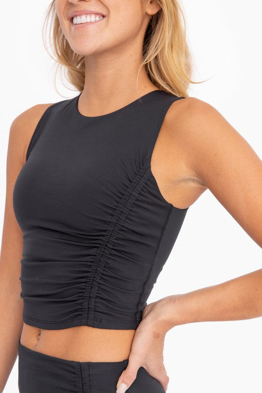 Mono B Venice asymmetric cinch crop top in black