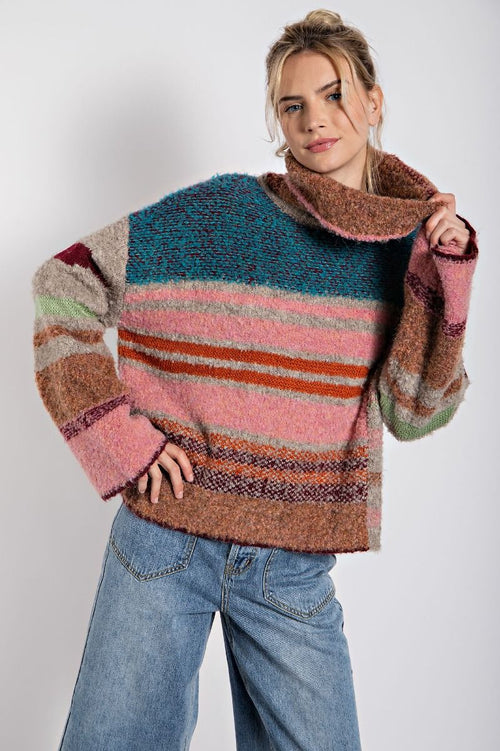 Easel Multicolor knit turtleneck sweater top
