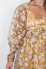 mustard overlay floral dress