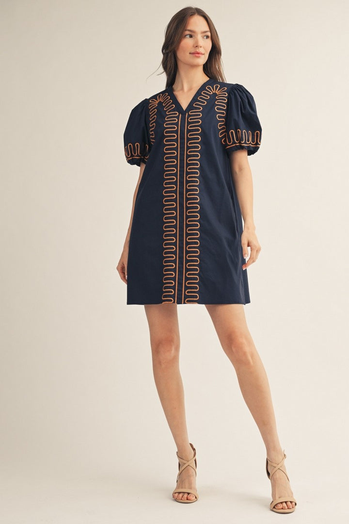 Autumn Accents Navy And Caramel Dress