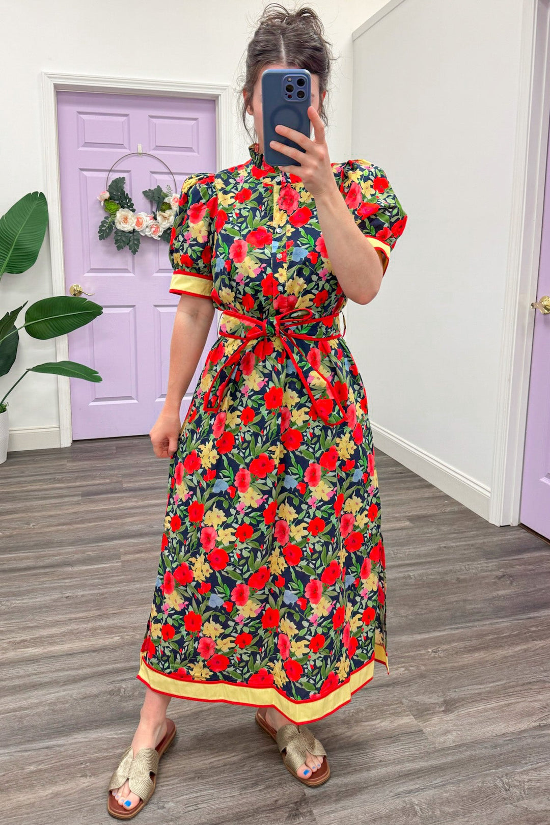 coral floral midi dress Sunset Palm Coral Print Midi Dress | Trendy Women's Dresses