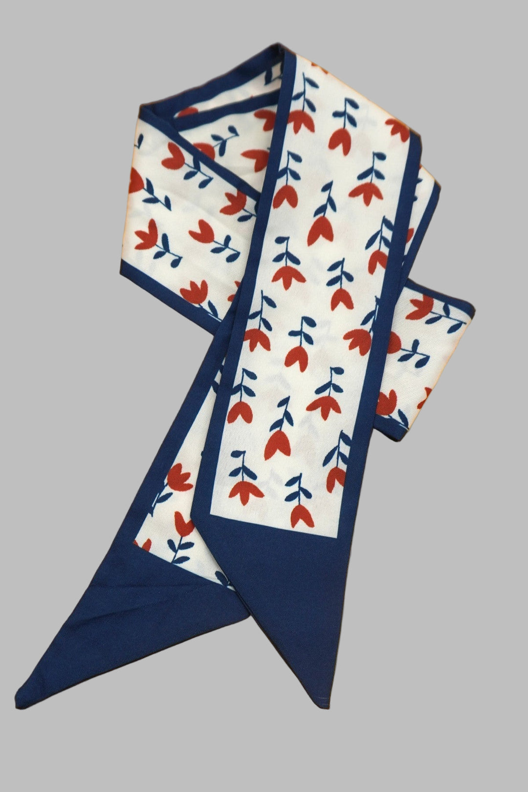 navy floral twilly scarf wrap necklace