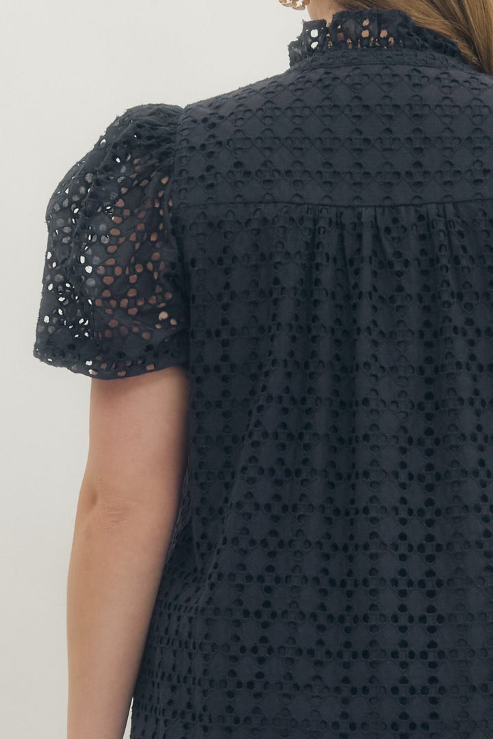 Entro navy blue embroidery eyelet detailed maxi dress in plus size with tiered back detail