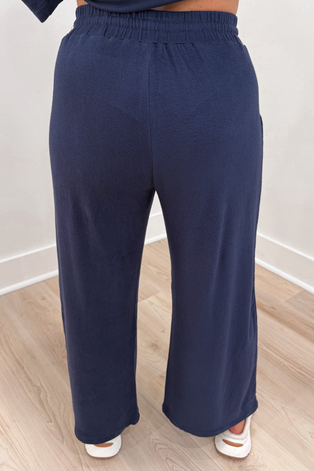 super soft brushed knit solid navy blue top and pants matching loungewear set