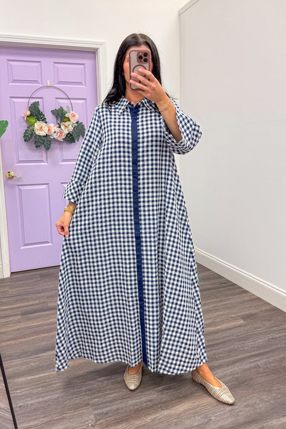gingham dress long Gingham Adventures Navy Midi Dress