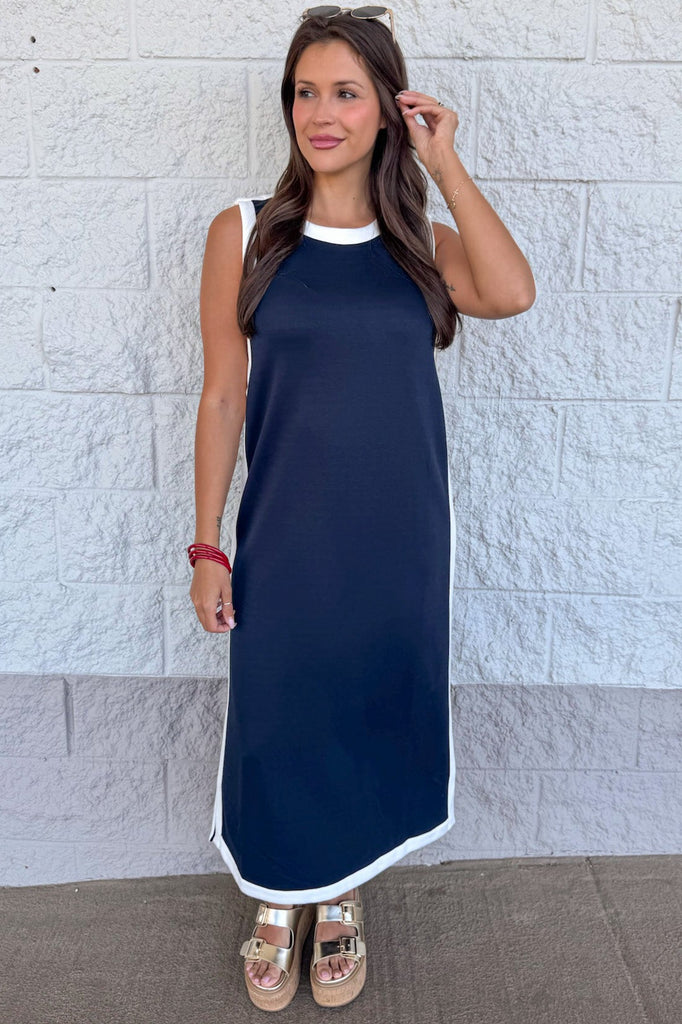 navy dress with white trim Trimmed Out Midi Our Navy Athletic Dress 2t Regular Fit Extra Length:Medium (32-33) Resort Dress With Beaded Tassesls