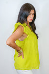 women's neon green ruffled sleeve top