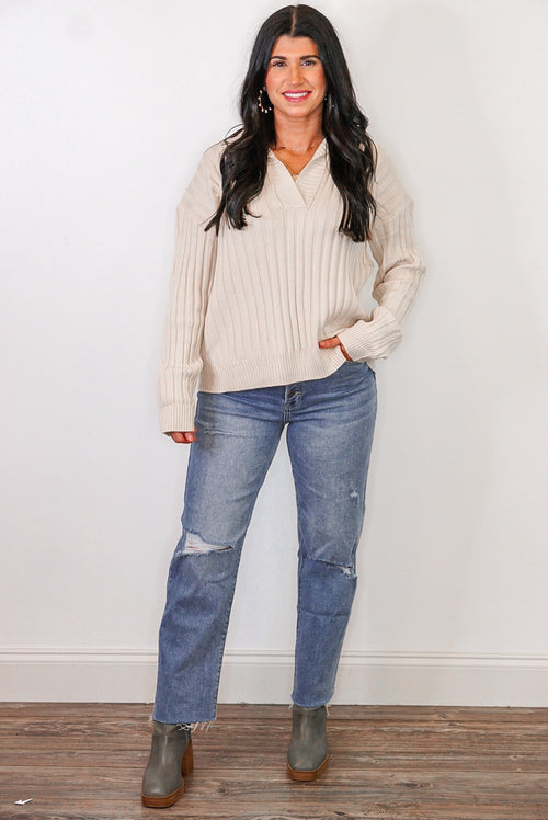 ribbed sweater with collar