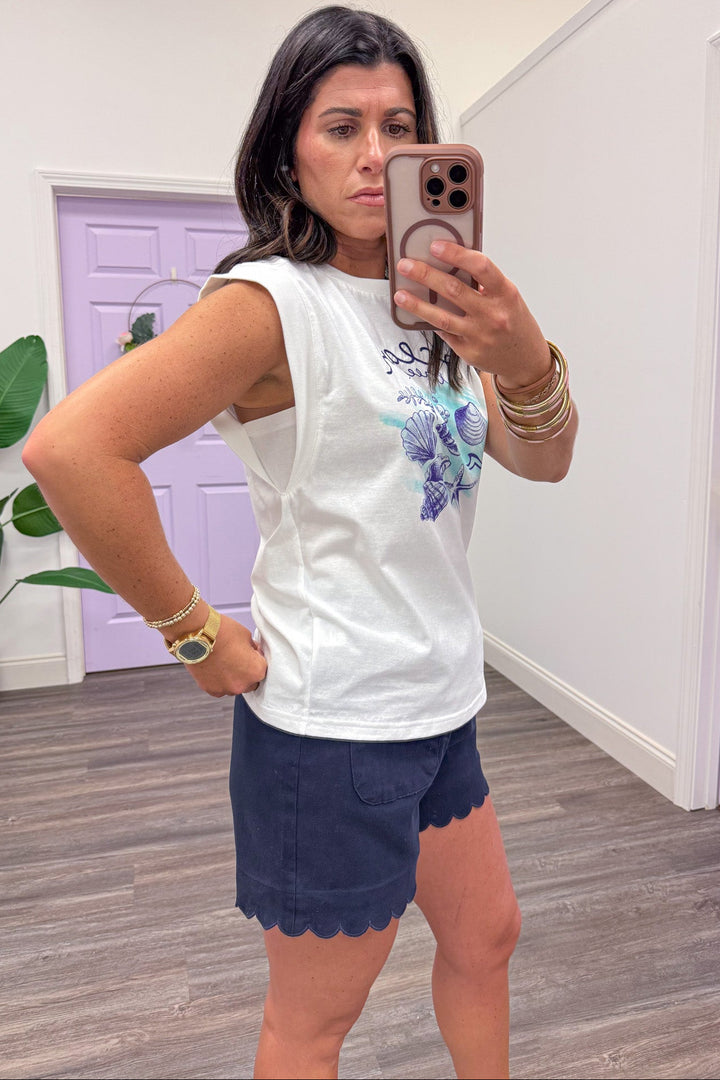 off white ocean breeze beachy crew neckline graphic tee