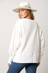 Fantastic Fawn Off white terry knit pullover sweatshirt with beaded pearl sleeves