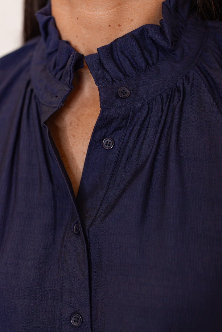 women's navy linen blouse