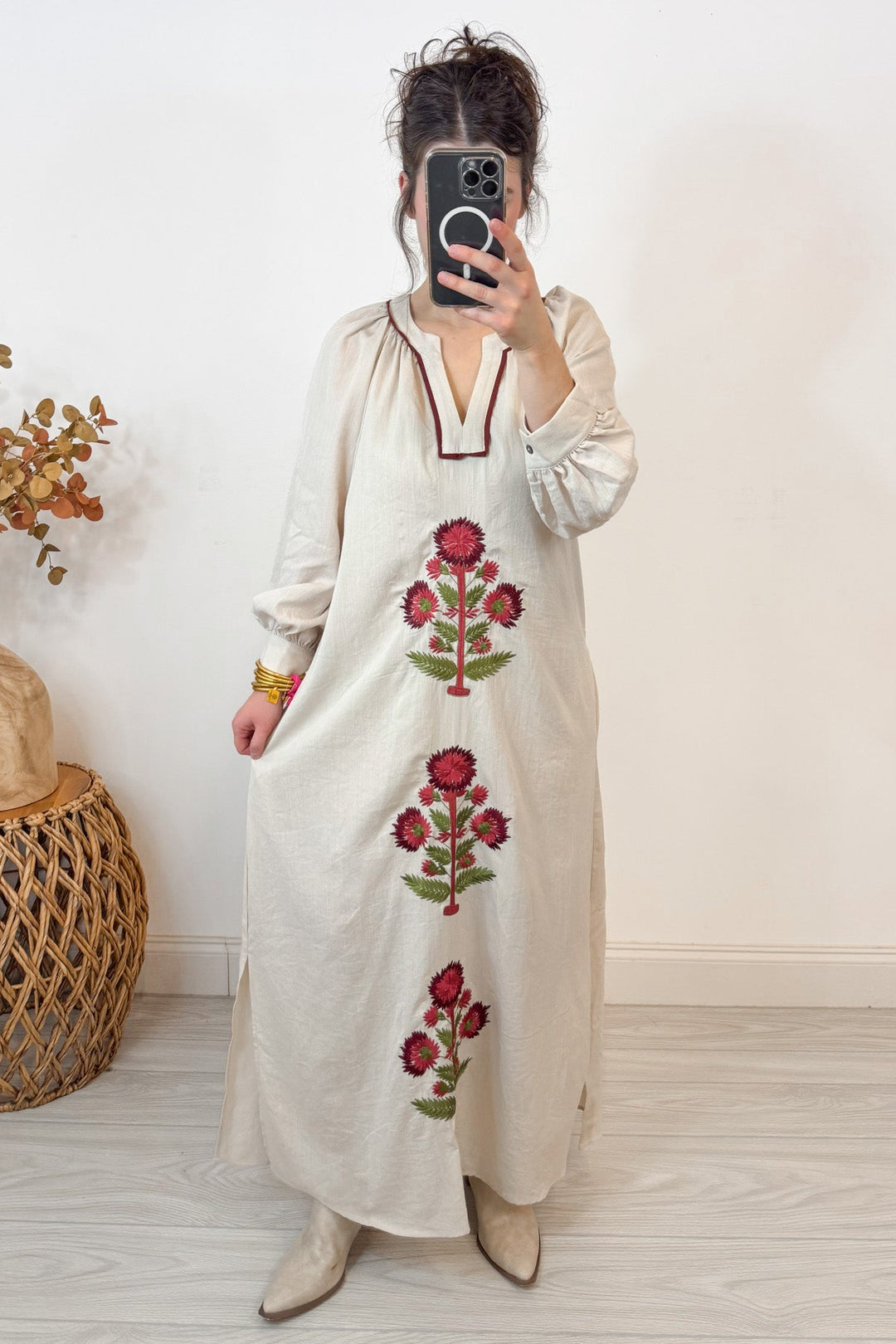 entro olive embroidered floral maxi dress