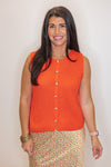 orange knit sleeveless sweater cardigan top
