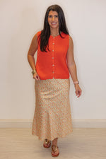orange knit sleeveless sweater cardigan top