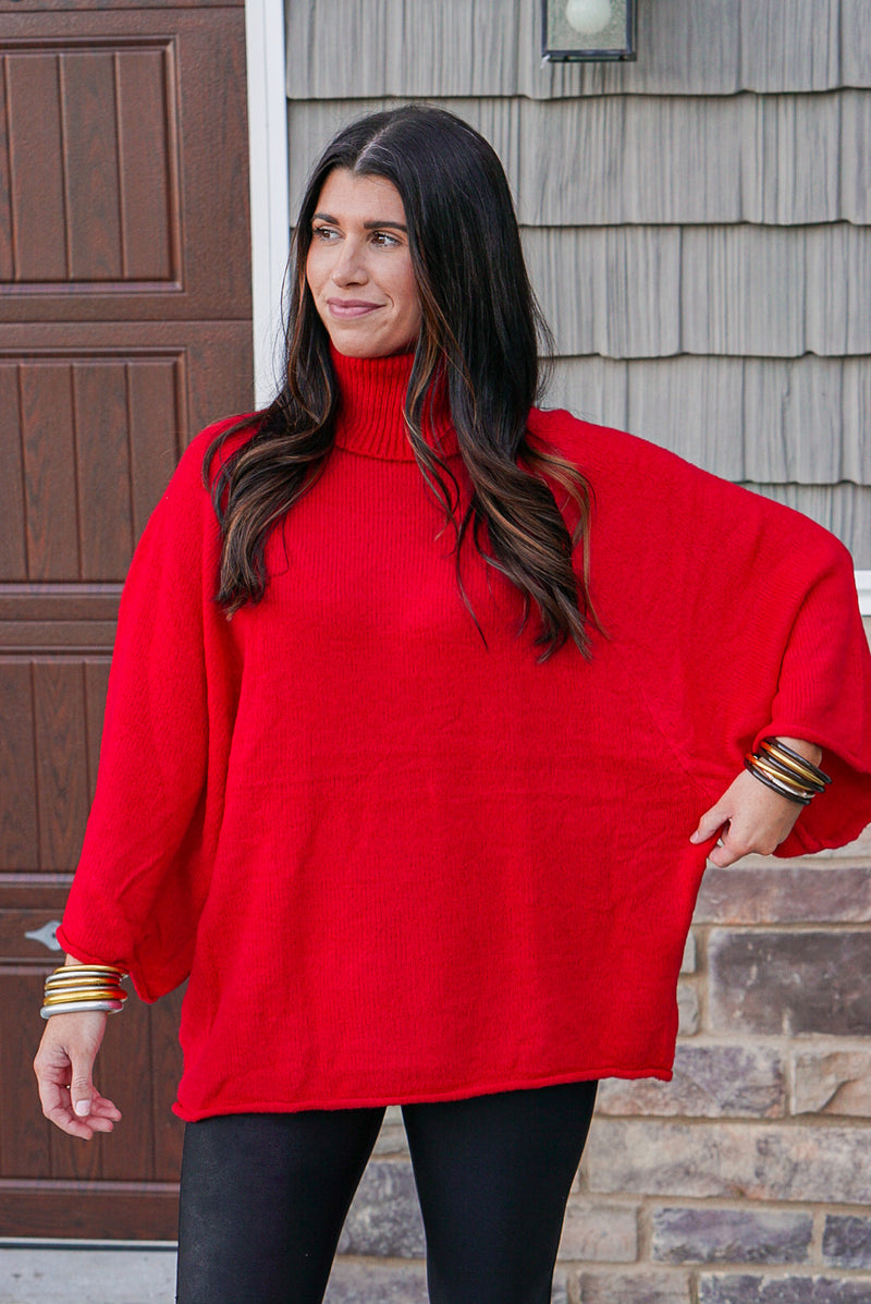 oversized red classy turtleneck sweater