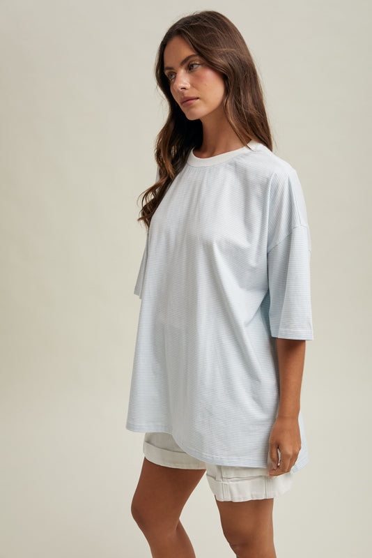 oversized blue white striped knit top side