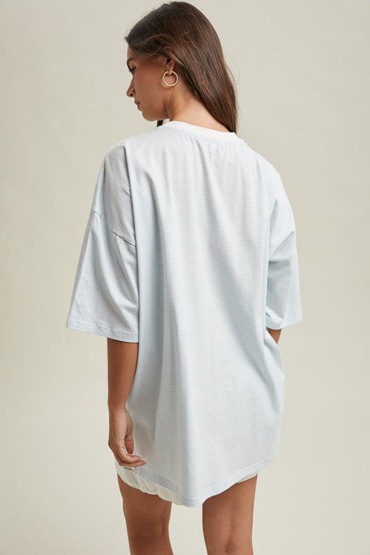 oversized blue white striped knit top back