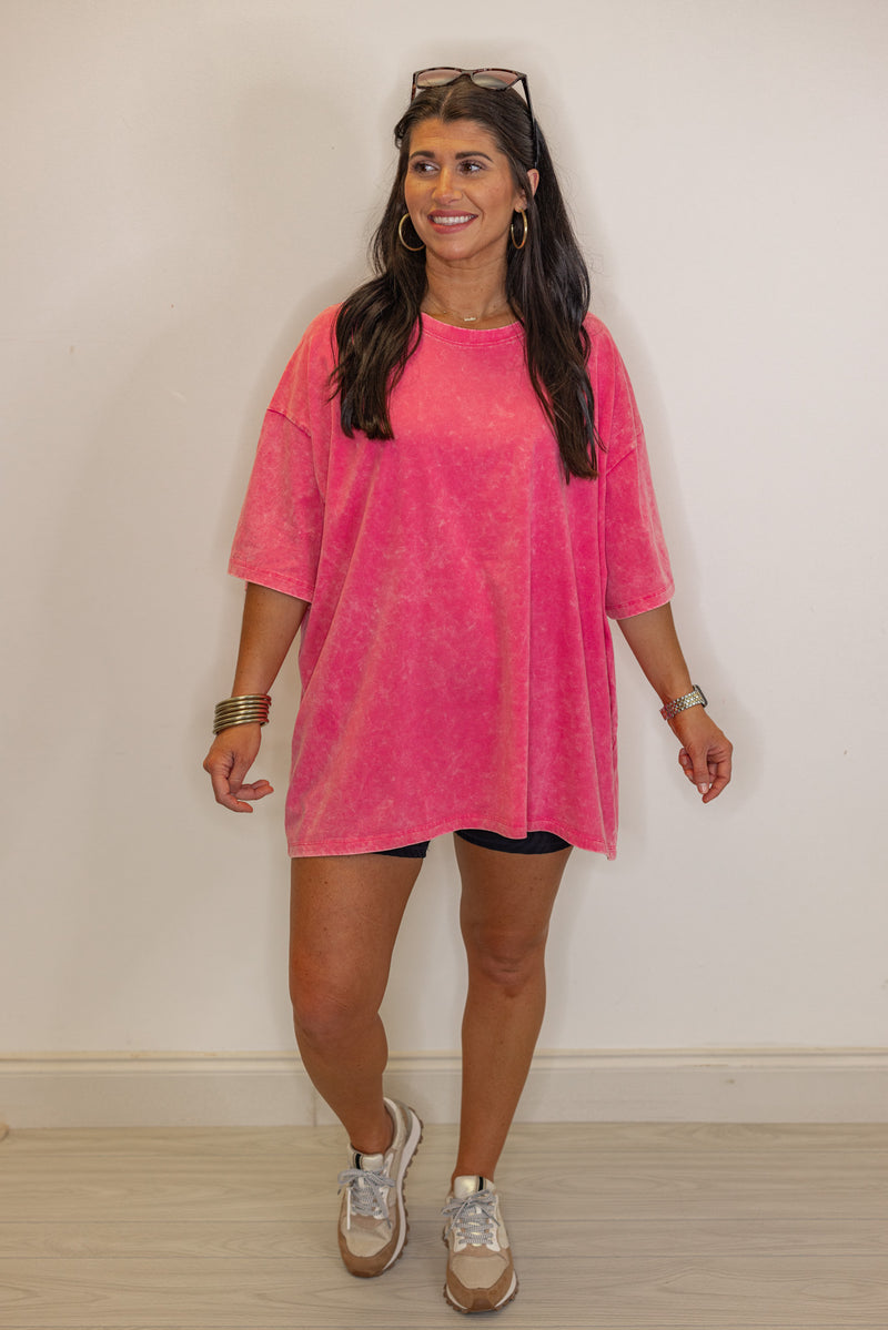 pink oversized mineral washed cotton tee