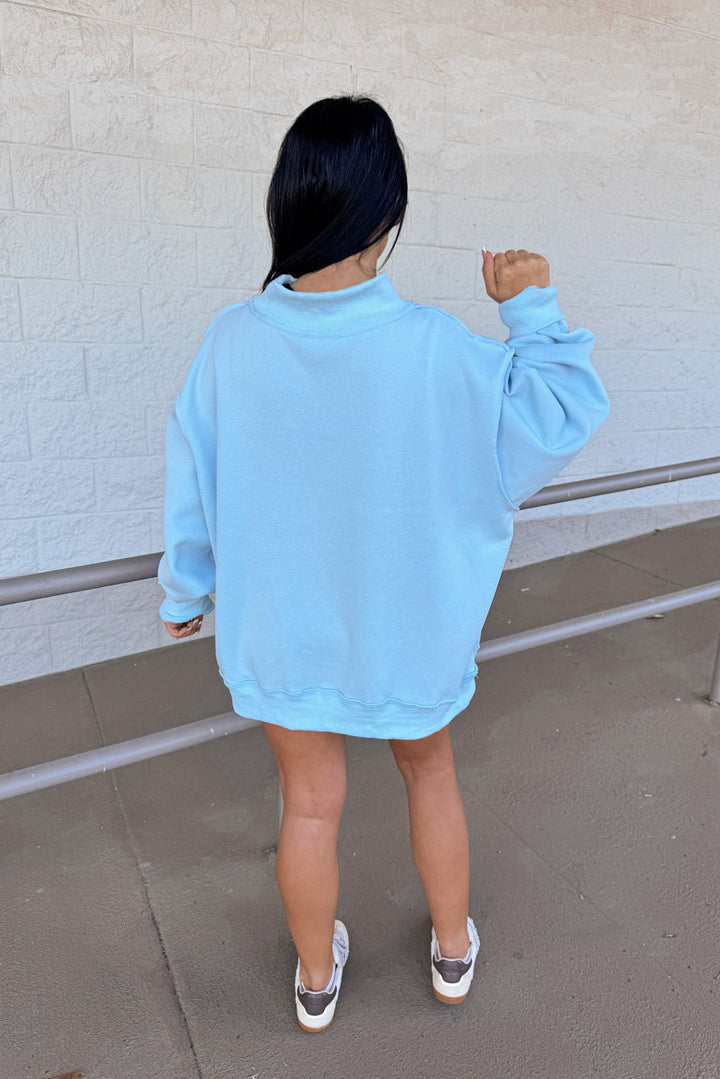 bucketlist oversized mock neck sweatshirt blue back