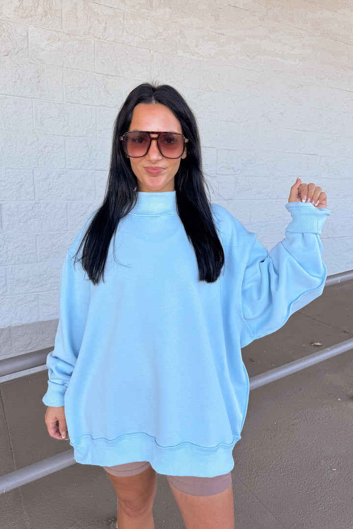bucketlist oversized mock neck sweatshirt blue front