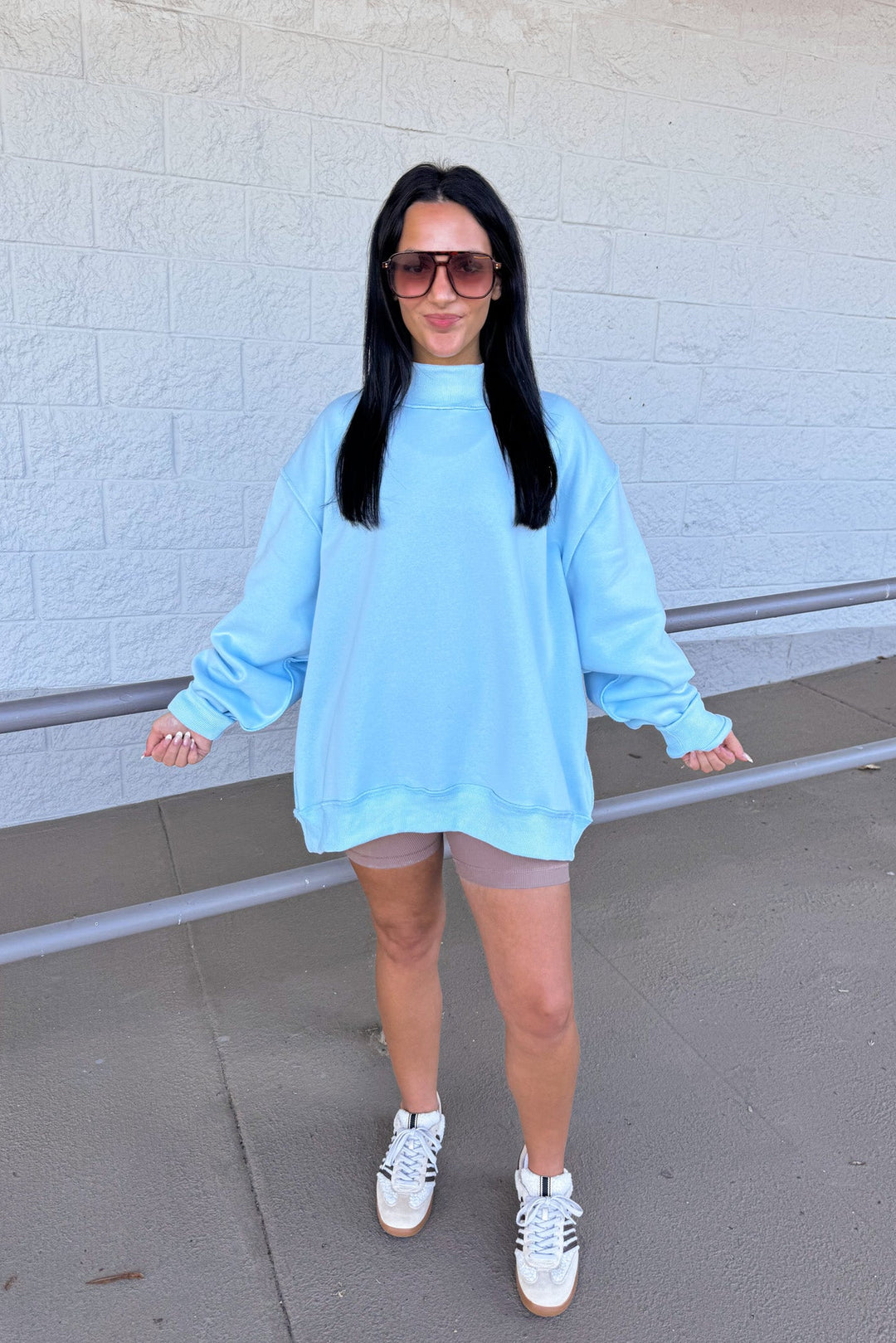 bucketlist oversized mock neck sweatshirt blue full body