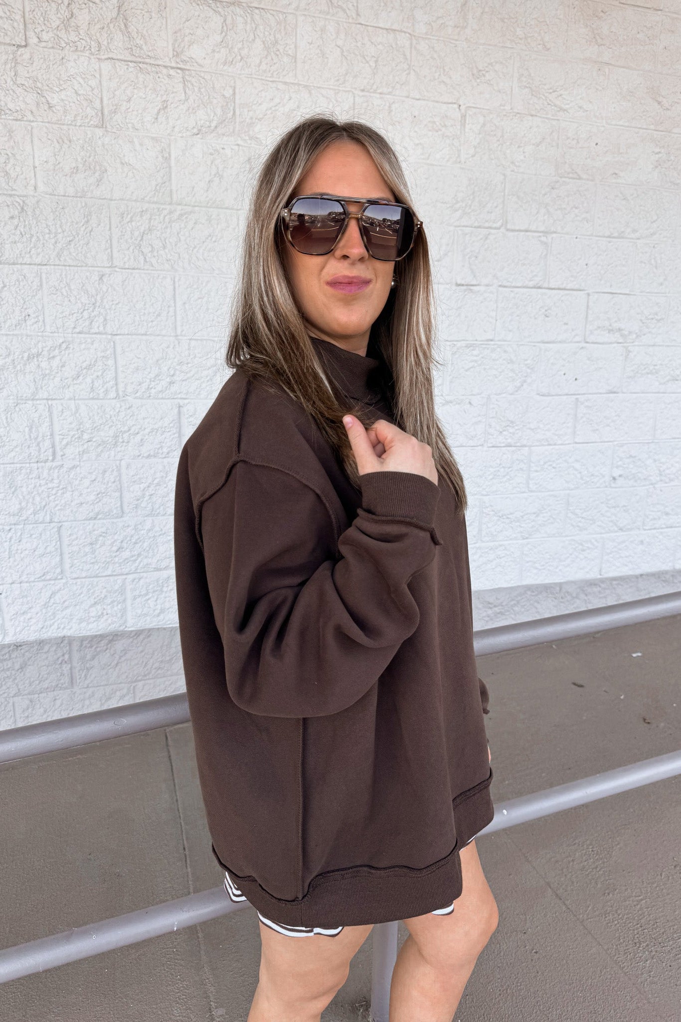 Women's Mock Neck Grey Sweatshirt – Purple Door Boutique