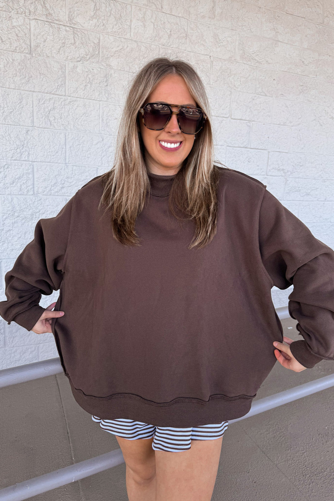bucketlist oversized mock neck brown sweatshirt width