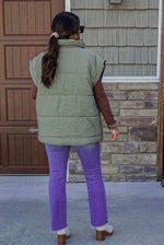 oversized olive quilted puffer vest