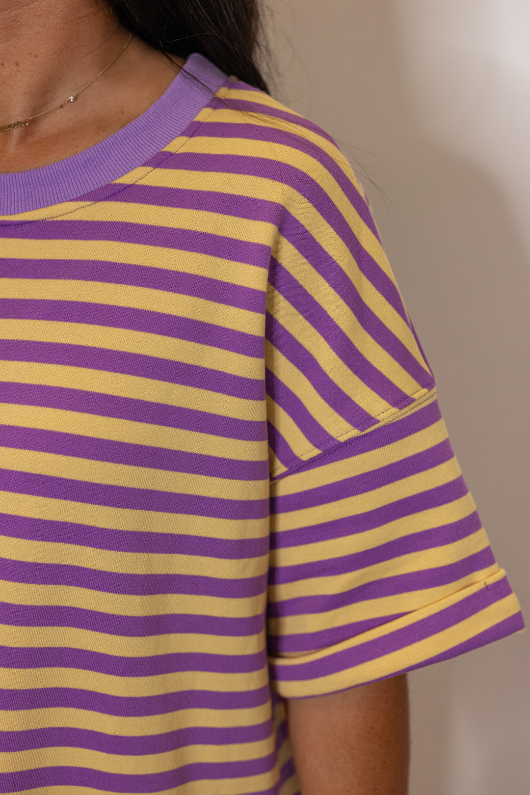 purple yellow striped tshirt tunic dress