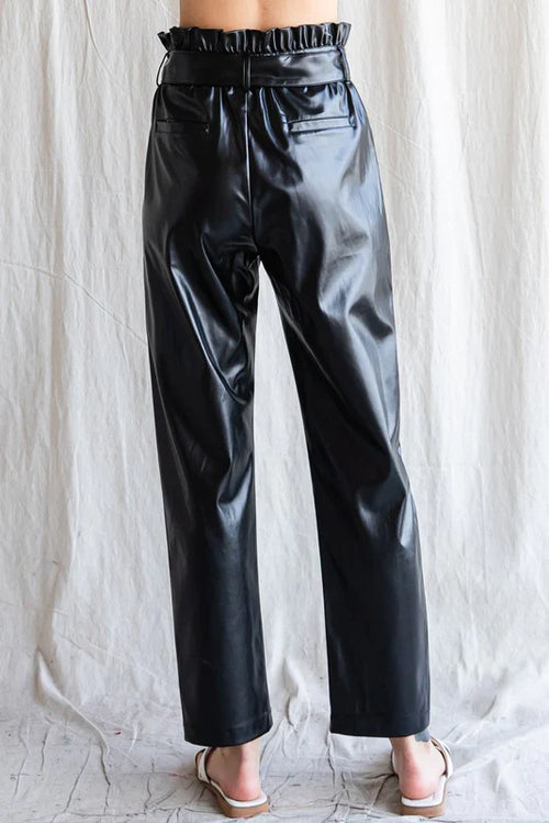 Black leather paper bag pants