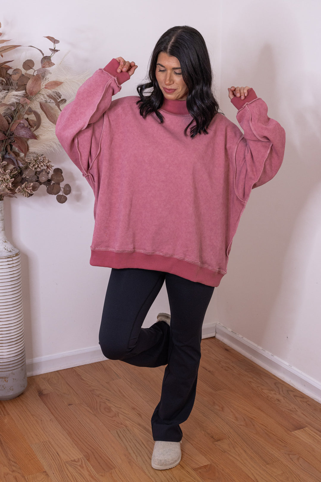 Women's washed mauve mock neck sweatshirt by Bucket List