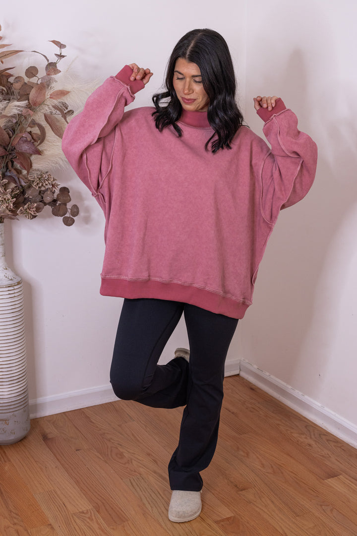 Women's washed mauve mock neck sweatshirt by Bucket List