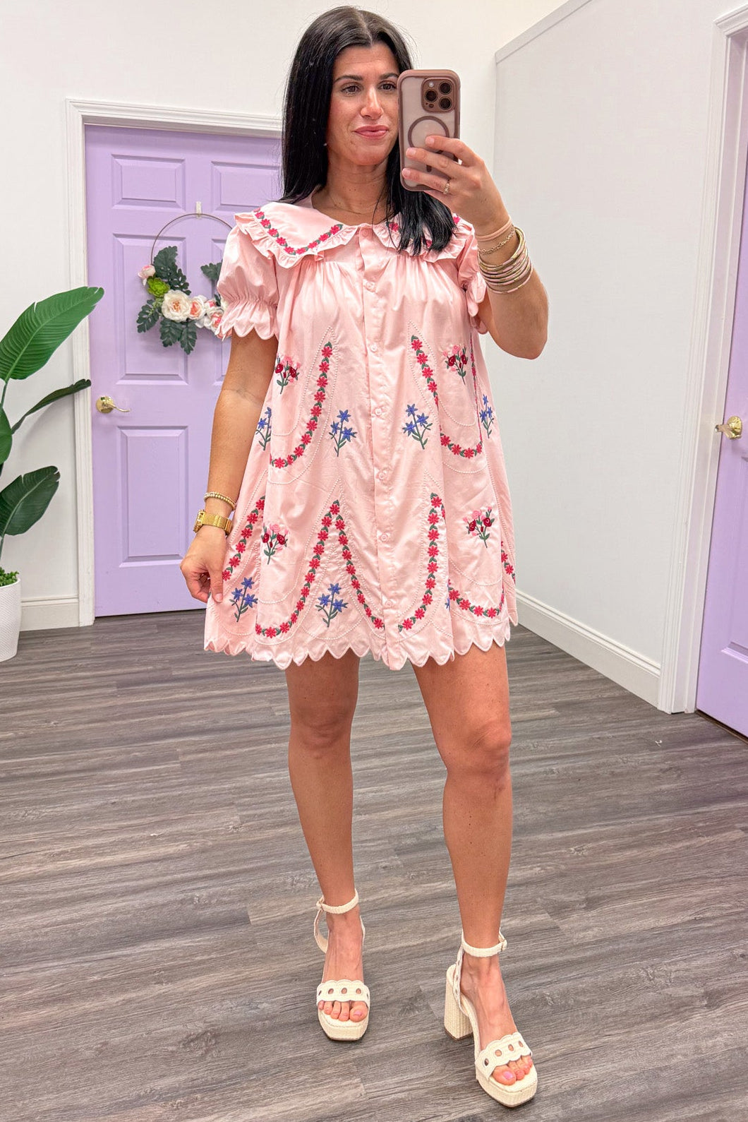 Light Pink Floral Embroidery Dress Purple Door Boutique Light Pink Floral Embroidery Dress Purple Door Boutique