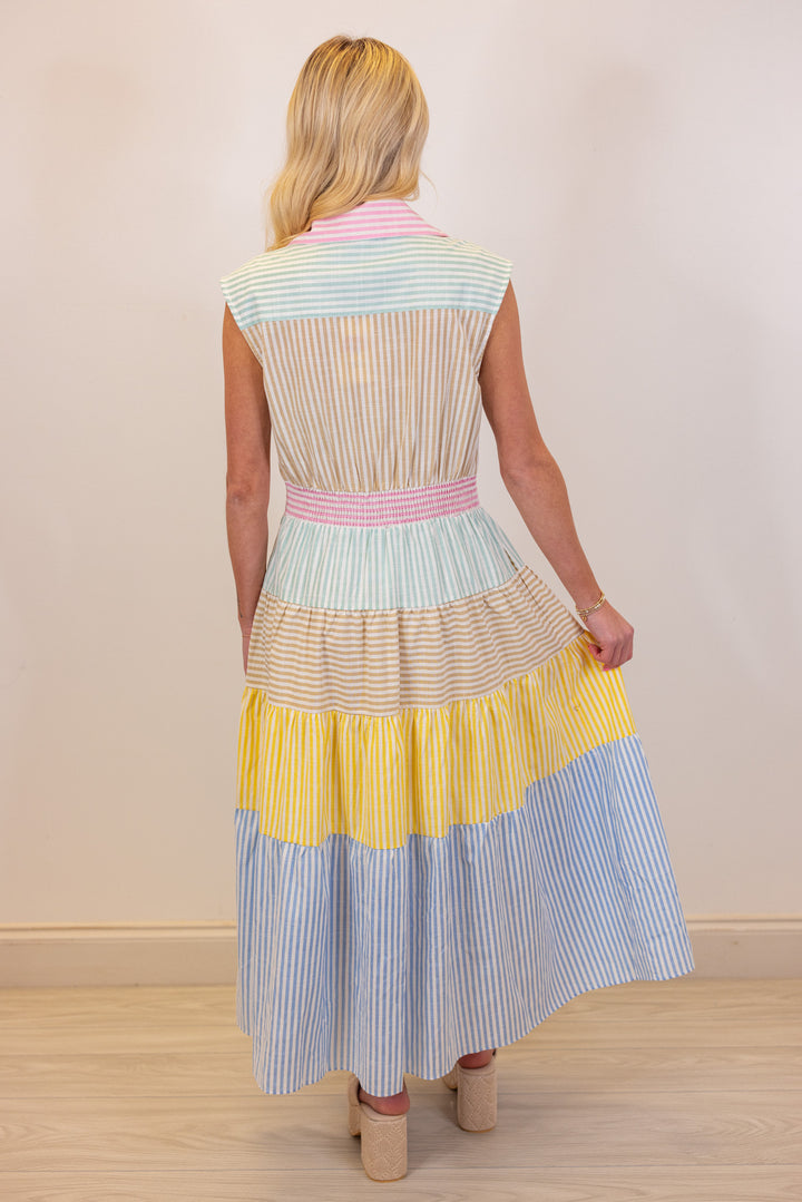 pastel seersucker stripe midi dress