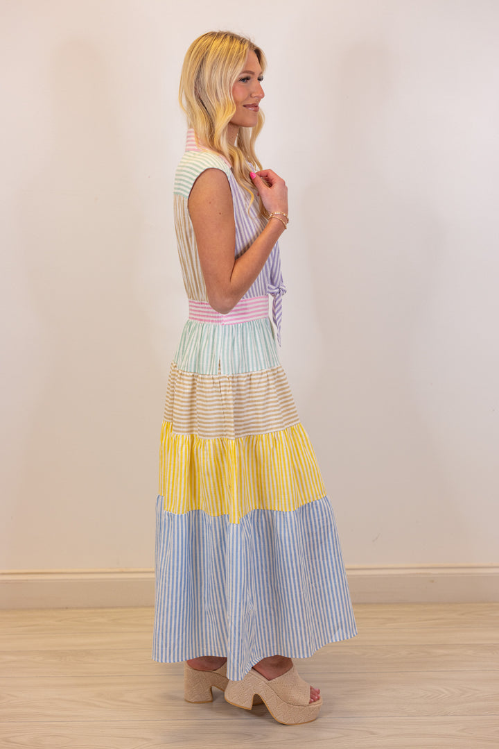 pastel seersucker stripe midi dress