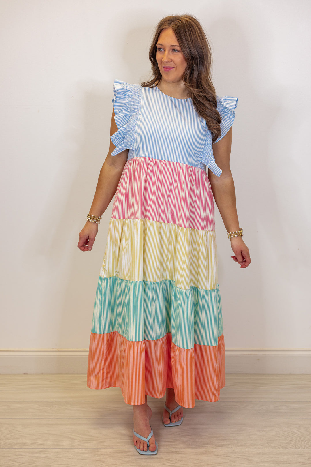 pastel stripe midi dress Pia Midi Dress - Pastel Stripe