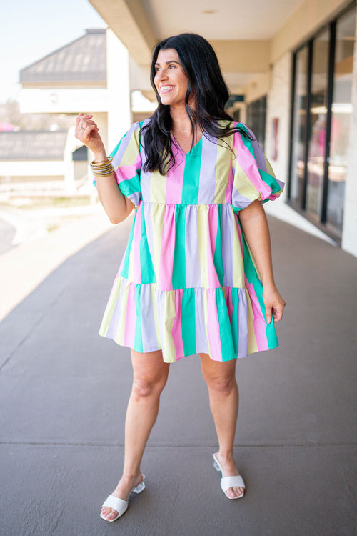 pastel stripe babydoll spring dress