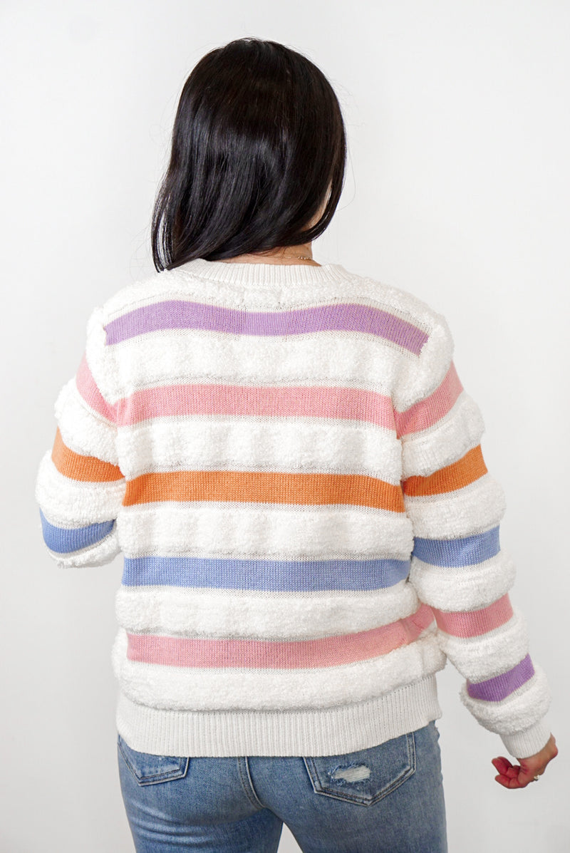 fuzzy pastel striped sweater