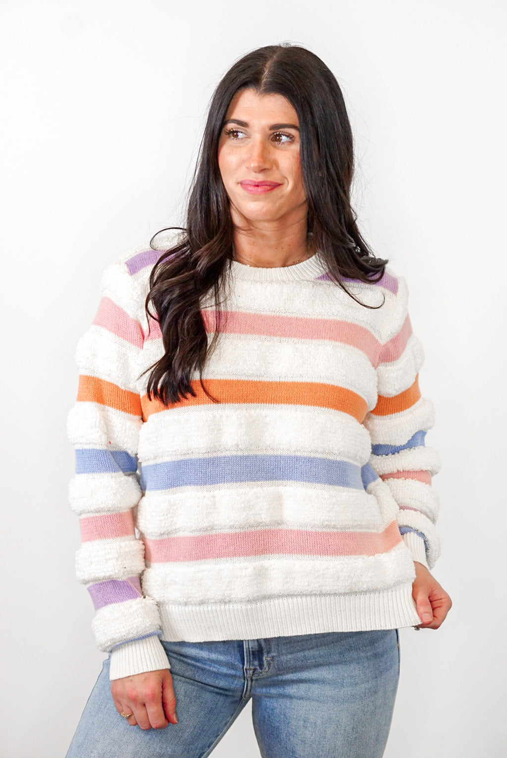 fuzzy pastel striped sweater