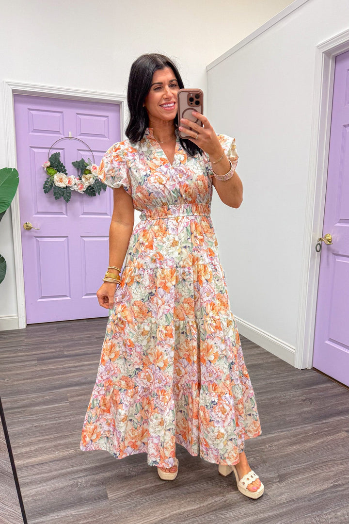 peach floral print plus size maxi dress