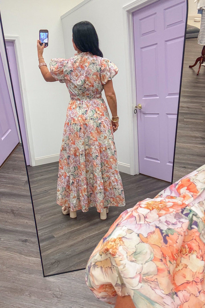 peach floral print plus size maxi dress back