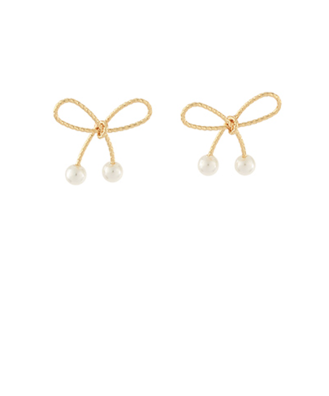 GOLD BOW stud pearl earrings