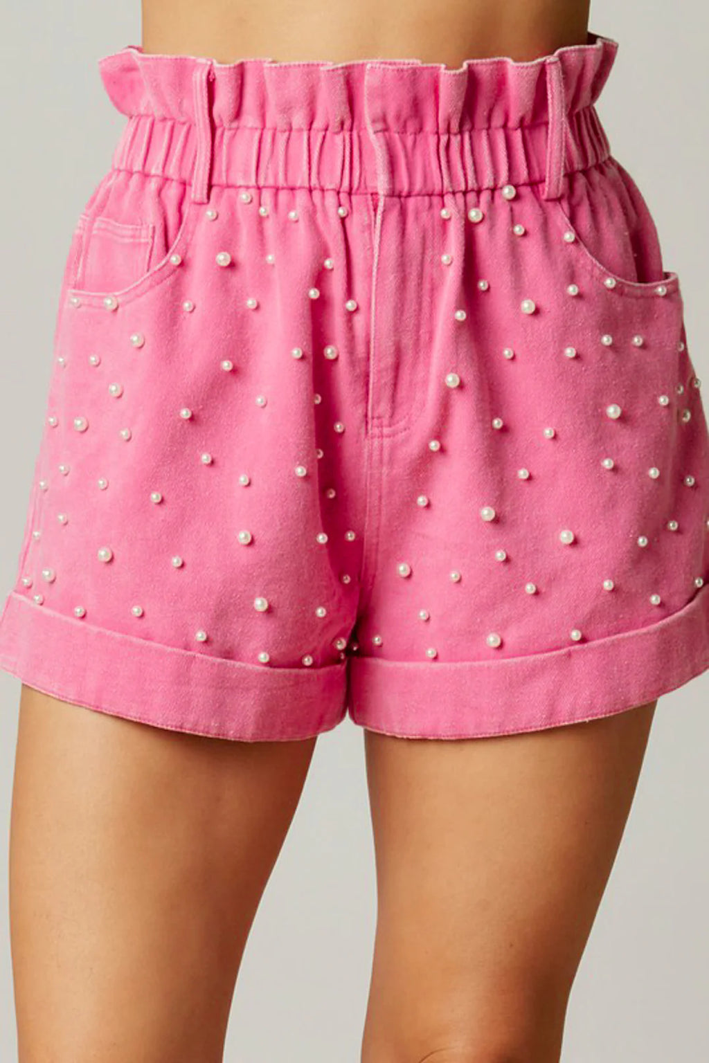 Pink Twill Pearl Shorts, Purple Door Boutique