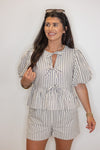 pin stripe drawstring shorts set