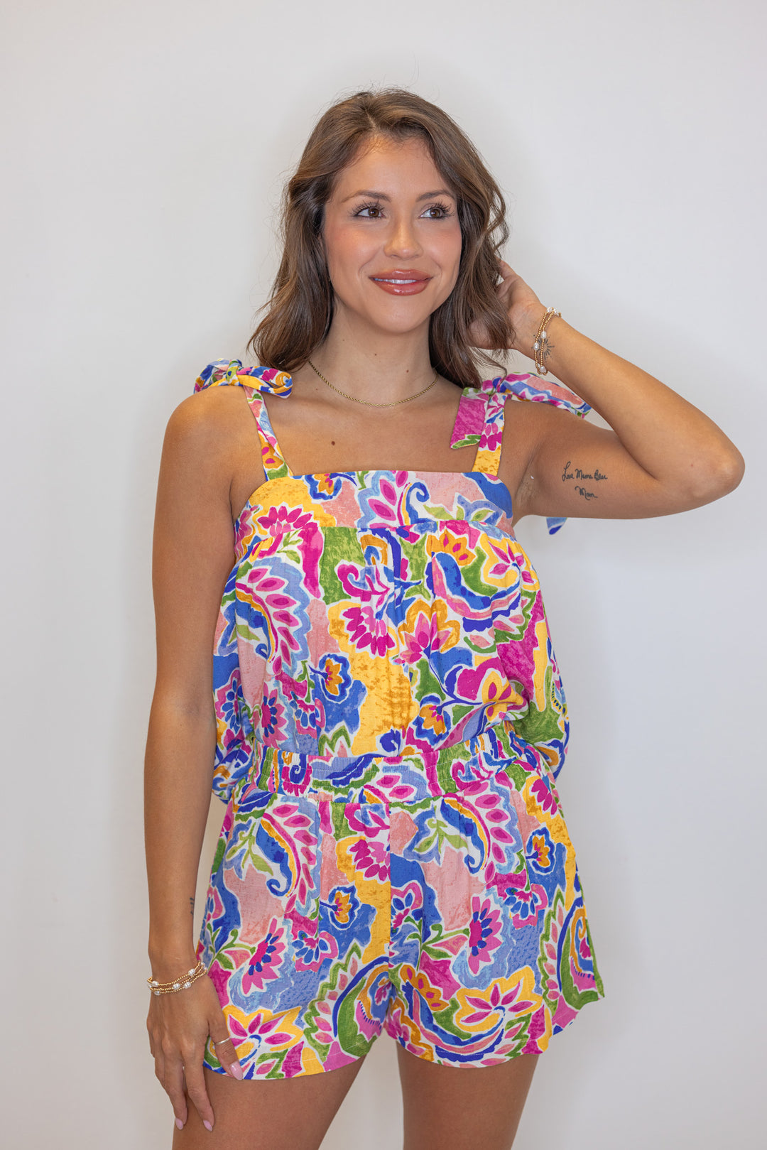 pink blue abstract printed tank top