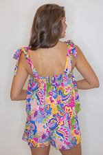 pink blue abstract printed tank top