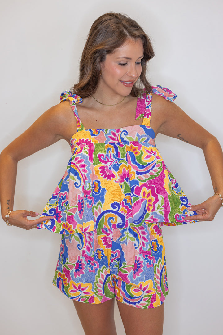 pink blue abstract printed tank top