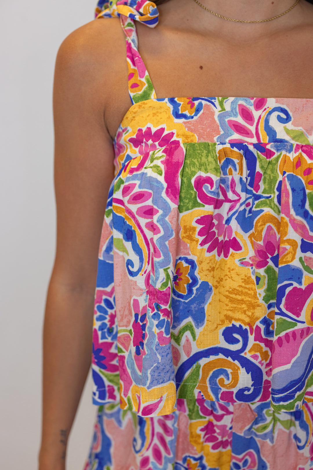 pink blue abstract printed tank top